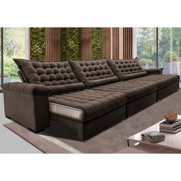 Sofá Retrátil e Reclinável 3,85m Molas Ensacadas Sofá inBox Grand Space com Bordado 3D Velupluma Azul