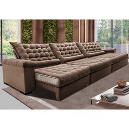 Sofá Retrátil e Reclinável 3,85m Molas Ensacadas Sofá inBox Grand Space com Bordado 3D Velupluma Castor