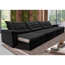 Sofá Retrátil e Reclinável 3,85m Molas Ensacadas Sofá inBox Grand Space com Bordado 3D Velupluma Preto
