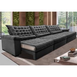 Sofá Retrátil e Reclinável 4,15m Molas Ensacadas Sofá inBox Grand Space com Bordado 3D Velupluma Cinza