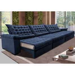 Sofá Retrátil e Reclinável 4,15m Molas Ensacadas Sofá inBox Grand Space com Bordado 3D Velupluma Azul
