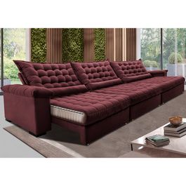 Sofá Retrátil e Reclinável 4,15m Molas Ensacadas Sofá inBox Grand Space com Bordado 3D Velupluma Vinho