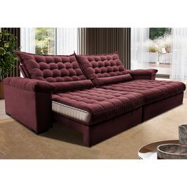 Sofá Retrátil e Reclinável 2,35m Molas Ensacadas Sofá inBox Grand Space com Bordado 3D Velupluma Vinho