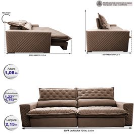 Sofá Retrátil e Reclinável 2,15m Molas Ensacadas Horus com Bordado 3D Velupluma Castor