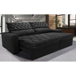 Sofá Retrátil e Reclinável 2,95m Molas Ensacadas Horus com Bordado 3D Velupluma Preto