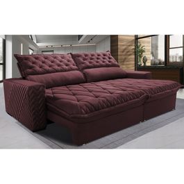 Sofá Retrátil e Reclinável 3,15m Molas Ensacadas Horus com Bordado 3D Velupluma Vinho