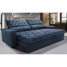 Sofá Retrátil e Reclinável 3,15m Molas Ensacadas Horus com Bordado 3D Velupluma Azul