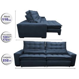 Sofá Retrátil e Reclinável 2,32m com Molas Ensacadas Optimus Tecido Velupluma Azul