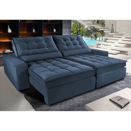 Sofá Retrátil e Reclinável 2,92m com Molas Ensacadas Optimus Tecido Velupluma Azul