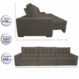Sofá Retrátil e Reclinável 3,52m com Molas Ensacadas Optimus Tecido Velupluma Café