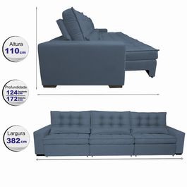 Sofá Retrátil e Reclinável 3,82m com Molas Ensacadas Optimus Tecido Velupluma Azul