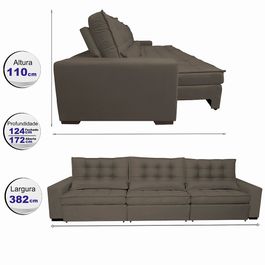 Sofá Retrátil e Reclinável 3,82m com Molas Ensacadas Optimus Tecido Velupluma Café