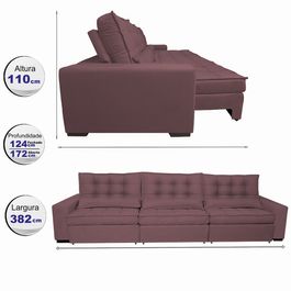 Sofá Retrátil e Reclinável 3,82m com Molas Ensacadas Optimus Tecido Velupluma Vinho