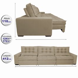 Sofá Retrátil e Reclinável 4,12m com Molas Ensacadas Optimus Tecido Velupluma Castor