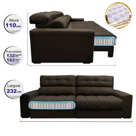 Sofá Retrátil e Reclinável 2,32m com Molas Ensacadas Selectus Tecido Velupluma Café