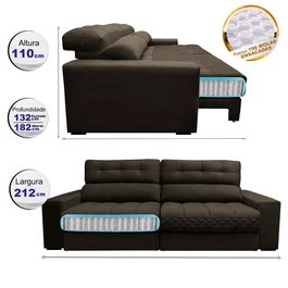 Sofá Retrátil e Reclinável 2,12m com Molas Ensacadas Selectus Tecido Velupluma Café