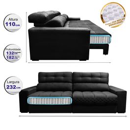 Sofá Retrátil e Reclinável 2,32m com Molas Ensacadas Selectus Tecido Velupluma Preto