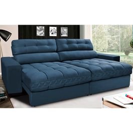 Sofá Retrátil e Reclinável 2,32m com Molas Ensacadas Selectus Tecido Velupluma Azul
