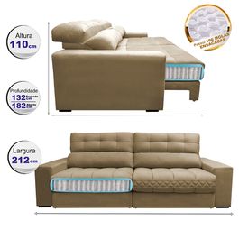 Sofá Retrátil e Reclinável 2,12m com Molas Ensacadas Selectus Tecido Velupluma Bege