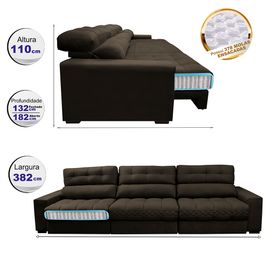 Sofá Retrátil e Reclinável 3,82m com Molas Ensacadas Selectus Tecido Velupluma Café