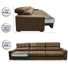 Sofá Retrátil e Reclinável 3,22m com Molas Ensacadas Selectus Tecido Velupluma Castor