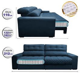 Sofá Retrátil e Reclinável 2,12m com Molas Ensacadas Selectus Tecido Velupluma Azul