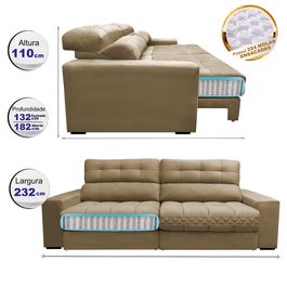 Sofá Retrátil e Reclinável 2,32m com Molas Ensacadas Selectus Tecido Velupluma Bege