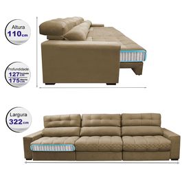 Sofá Retrátil e Reclinável 3,22m com Molas Ensacadas Selectus Tecido Velupluma Bege