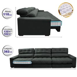 Sofá Retrátil e Reclinável 3,82m com Molas Ensacadas Selectus Tecido Velupluma Cinza