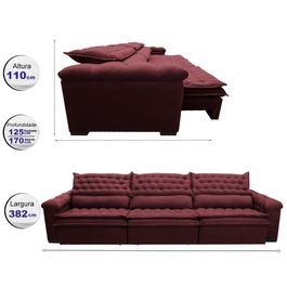 Sofá Retrátil e Reclinável 3,82m Molas Ensacadas Tronnus Espuma Viscoelástico Vinho