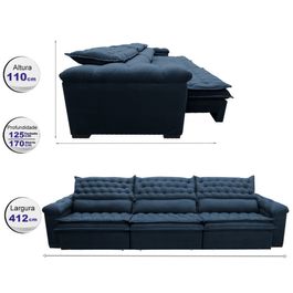 Sofá Retrátil e Reclinável 4,12m Molas Ensacadas Tronnus Espuma Viscoelástico Azul