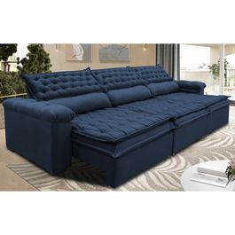 Sofá Retrátil e Reclinável 3,82m Molas Ensacadas Tronnus Espuma Viscoelástico Azul