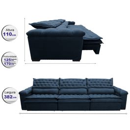 Sofá Retrátil e Reclinável 3,82m Molas Ensacadas Tronnus Espuma Viscoelástico Azul