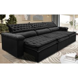 Sofá Retrátil e Reclinável 4,12m Molas Ensacadas Tronnus Espuma Viscoelástico Preto