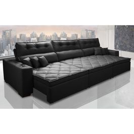 Sofá Retrátil e Reclinável 3,82m Agnus com Molas no Assento Suede Velupluma Preto