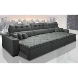 Sofá Retrátil e Reclinável 4,12m Agnus com Molas no Assento Suede Velupluma Cinza