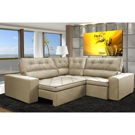 Sofa de Canto Retrátil e Reclinável com Molas Agnus 2,30m x 2,30m Suede Velupluma Bege