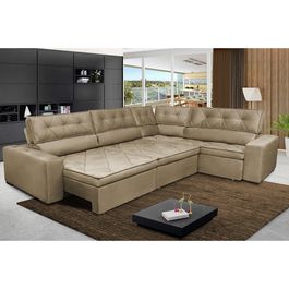 Sofa de Canto Retrátil e Reclinável com Molas Agnus 3,85X2,64 ou 2,64X3,85 Suede Velupluma Castor