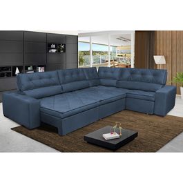 Sofa de Canto Retrátil e Reclinável com Molas Agnus 3,85X2,64 ou 2,64X3,85 Suede Velupluma Azul
