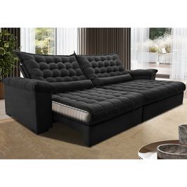 Sofá Retrátil e Reclinável 2,15m Molas Ensacadas Sofá inBox Grand Space com Bordado 3D Velupluma Preto