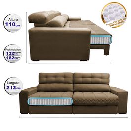 Sofá Retrátil e Reclinável 2,12m com Molas Ensacadas Selectus Tecido Velupluma Castor