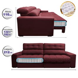 Sofá Retrátil e Reclinável 2,12m com Molas Ensacadas Selectus Tecido Velupluma Vinho