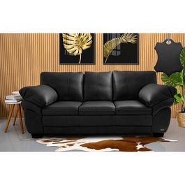 Sofá de Couro Legítimo 3 Lugares 2,10m Sofá inBox Mont Leather Preto