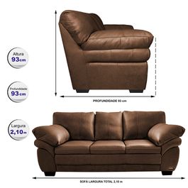 Sofá de Couro Legítimo 3 Lugares 2,10m Sofá inBox Mont Leather Caramelo