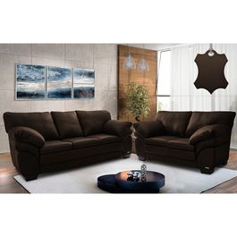 Conjunto Sofá de Couro Legítimo 3 e 2 Lugares Sofá inBox Mont Leather 2,10x1,60m Marrom