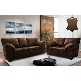 Conjunto Sofá de Couro Legítimo 3 e 2 Lugares Sofá inBox Mont Leather 2,10x1,60m Caramelo