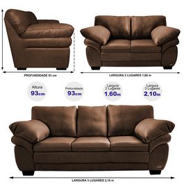 Conjunto Sofá de Couro Legítimo 3 e 2 Lugares Sofá inBox Mont Leather 2,10x1,60m Caramelo