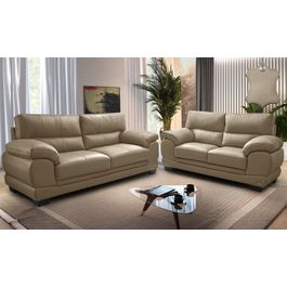Conjunto Sofá de Couro Legítimo 3 e 2 Lugares Sofá inBox Don Leather 2,26x1,76m Bege