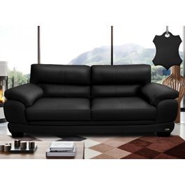 Sofá de Couro Legítimo 3 Lugares 2,26m Sofá inBox Don Leather Preto