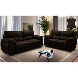 Conjunto Sofá de Couro Legítimo 3 e 2 Lugares Sofá inBox Don Leather 2,26x1,76m Marrom